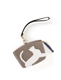 'En L'Air Monnaie Chat' Porte Monnaie Cuir Nappa Tourterelle