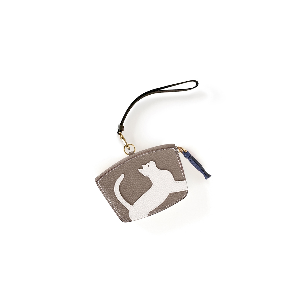 'En L'Air Monnaie Chat'  Nappa Leather Wallet Warm Grey