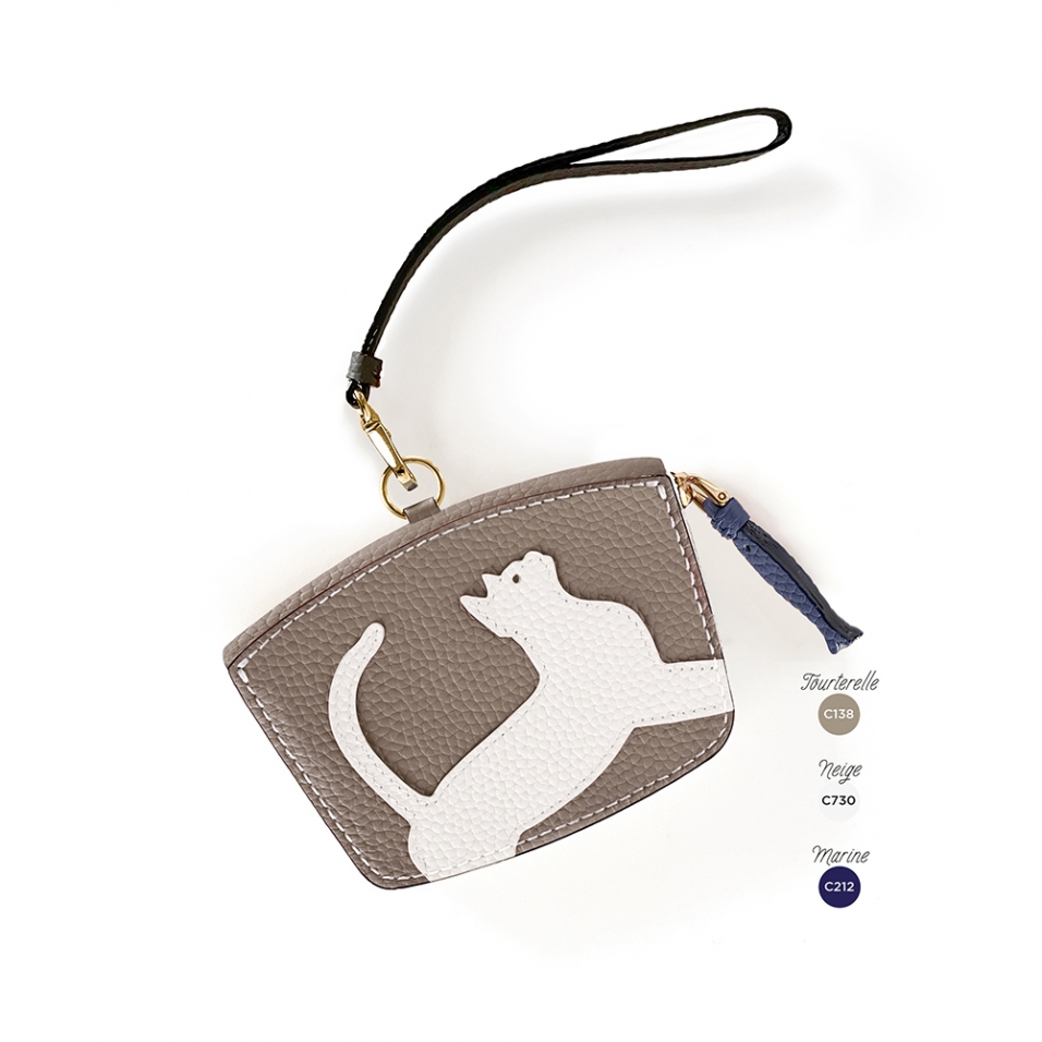'En L'Air Monnaie Chat'  Nappa Leather Wallet Warm Grey
