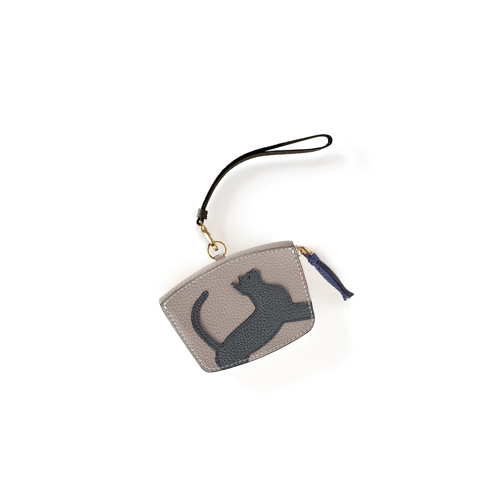 'En L'Air Monnaie Chat'  Nappa Leather Wallet Pearl Grey