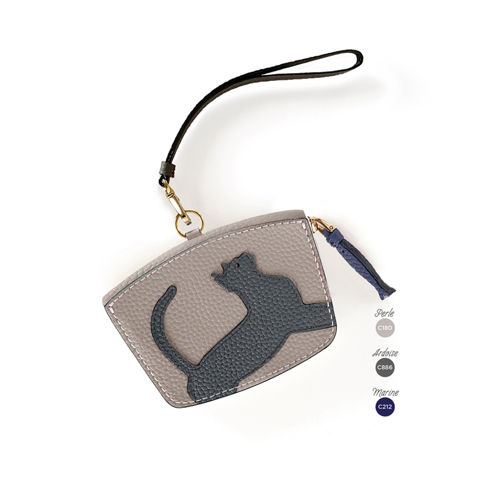 'En L'Air Monnaie Chat'  Nappa Leather Wallet Pearl Grey