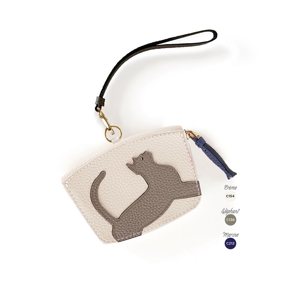 'En L'Air Monnaie Chat'  Nappa Leather Wallet Cream