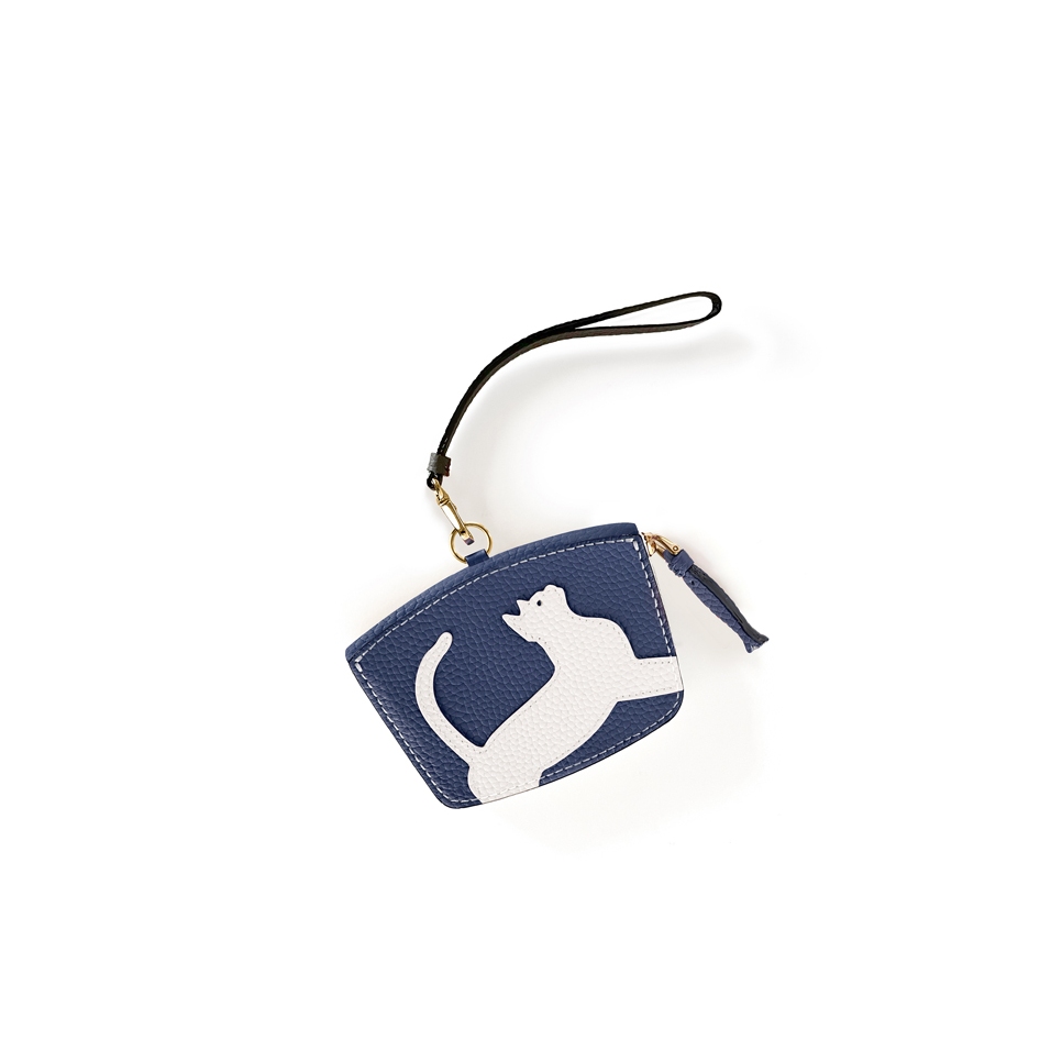 'En L'Air Monnaie Chat' Porte Monnaie Cuir Nappa Marine