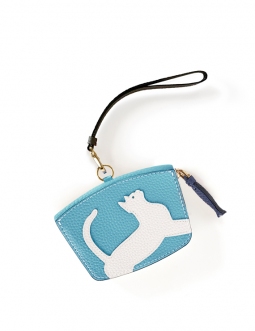 'En L'Air Monnaie Chat' Porte Monnaie Cuir Nappa Azur