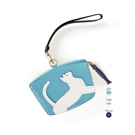'En L'Air Monnaie Chat' Porte Monnaie Cuir Nappa Azur