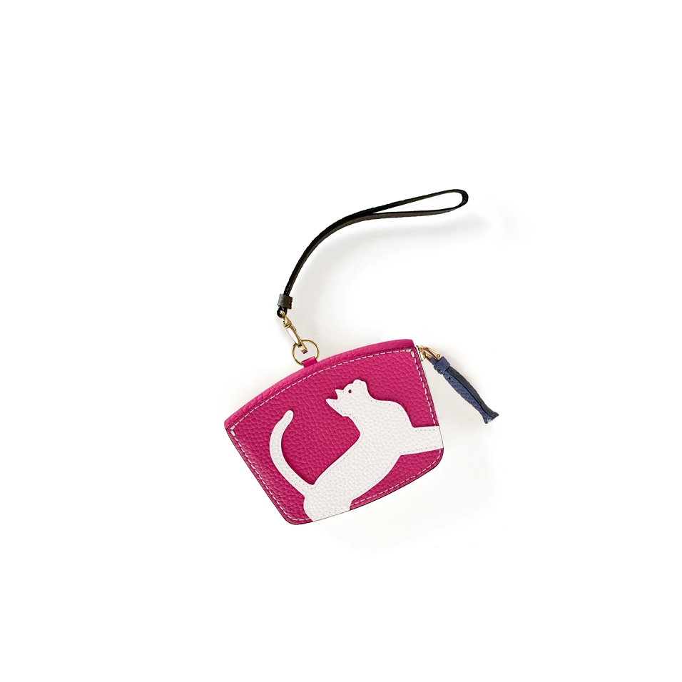 'En L'Air Monnaie Chat' Porte Monnaie Cuir Nappa Fuchsia