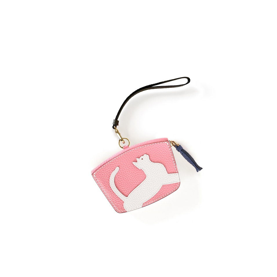 'En L'Air Monnaie Chat' Porte Monnaie Cuir Nappa Rose Poudré