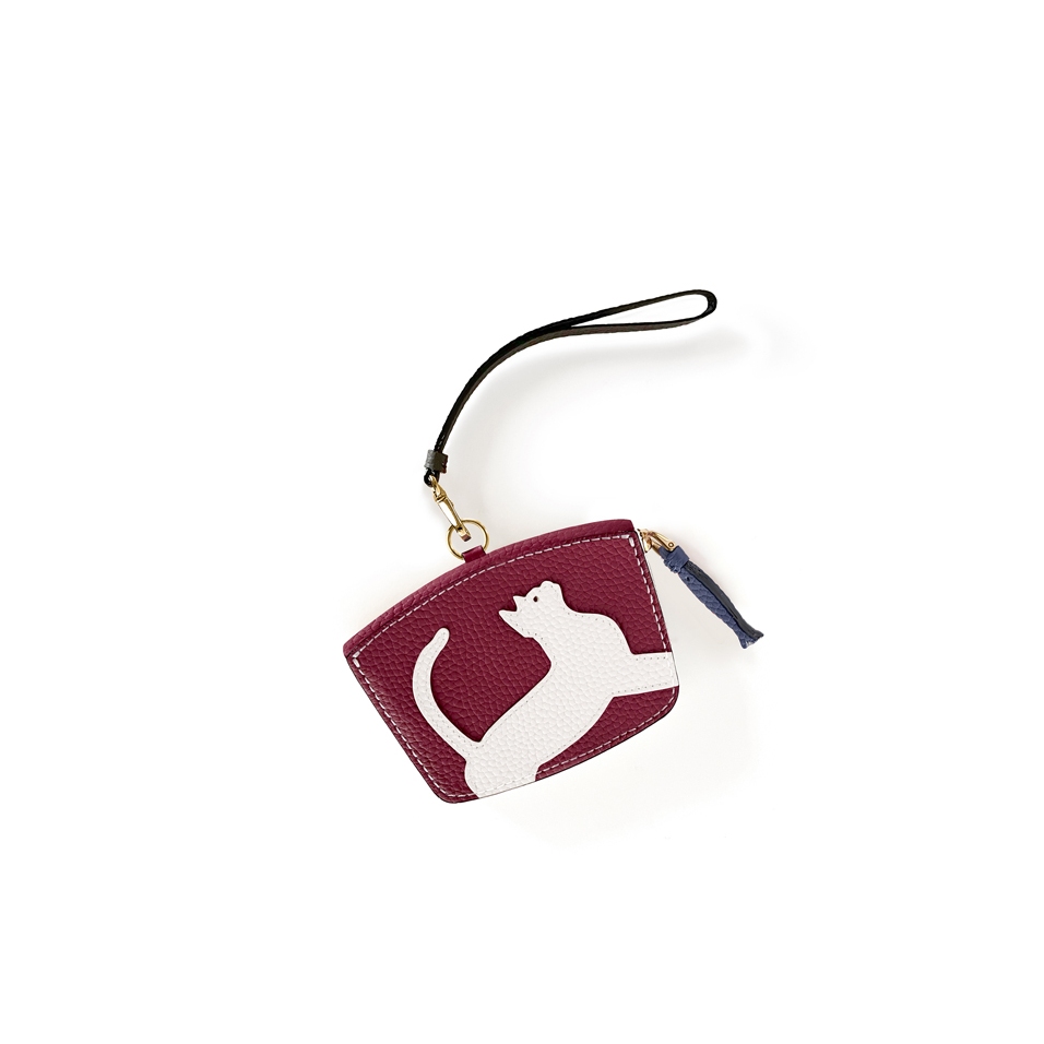 'En L'Air Monnaie Chat' Porte Monnaie Cuir Nappa Bordeaux