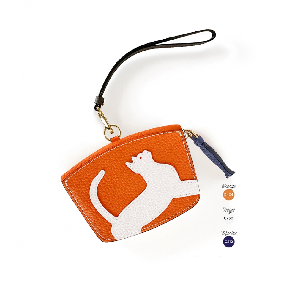 'En L'Air Monnaie Chat' Porte Monnaie Cuir Nappa Orange