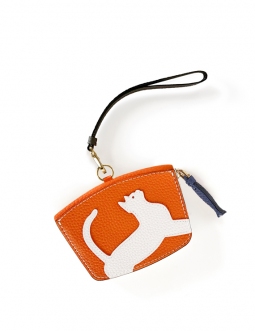 'En L'Air Monnaie Chat' Porte Monnaie Cuir Nappa Orange