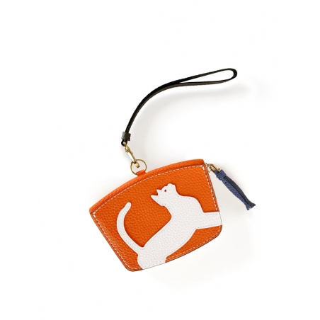 'En L'Air Monnaie Chat' Porte Monnaie Cuir Nappa Orange