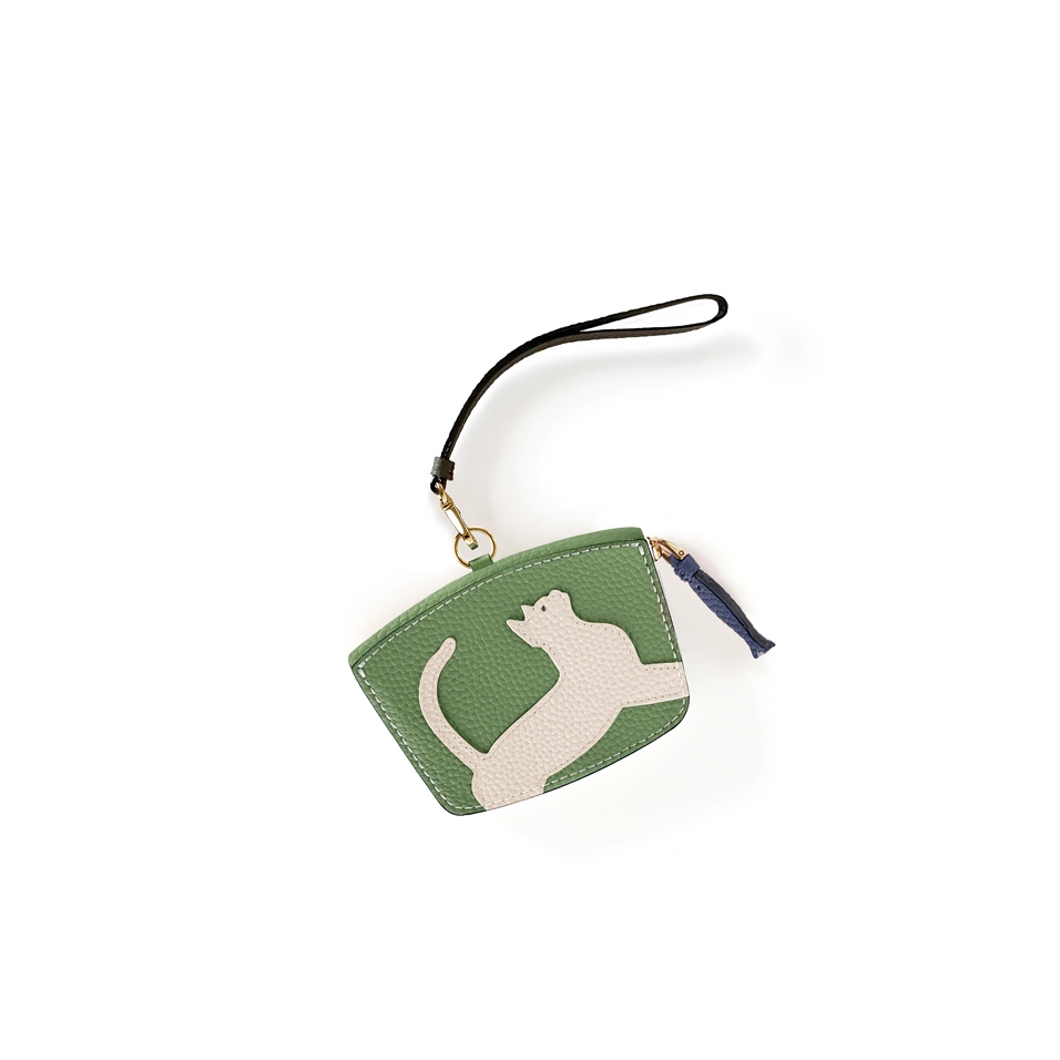 'En L'Air Monnaie Chat' Porte Monnaie Cuir Nappa Asperge