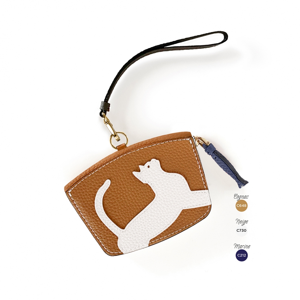 'En L'Air Monnaie Chat' Porte Monnaie Cuir Nappa Cognac