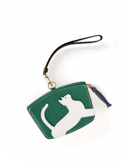 'En L'Air Monnaie Chat'  Nappa Leather Wallet Vert Pin