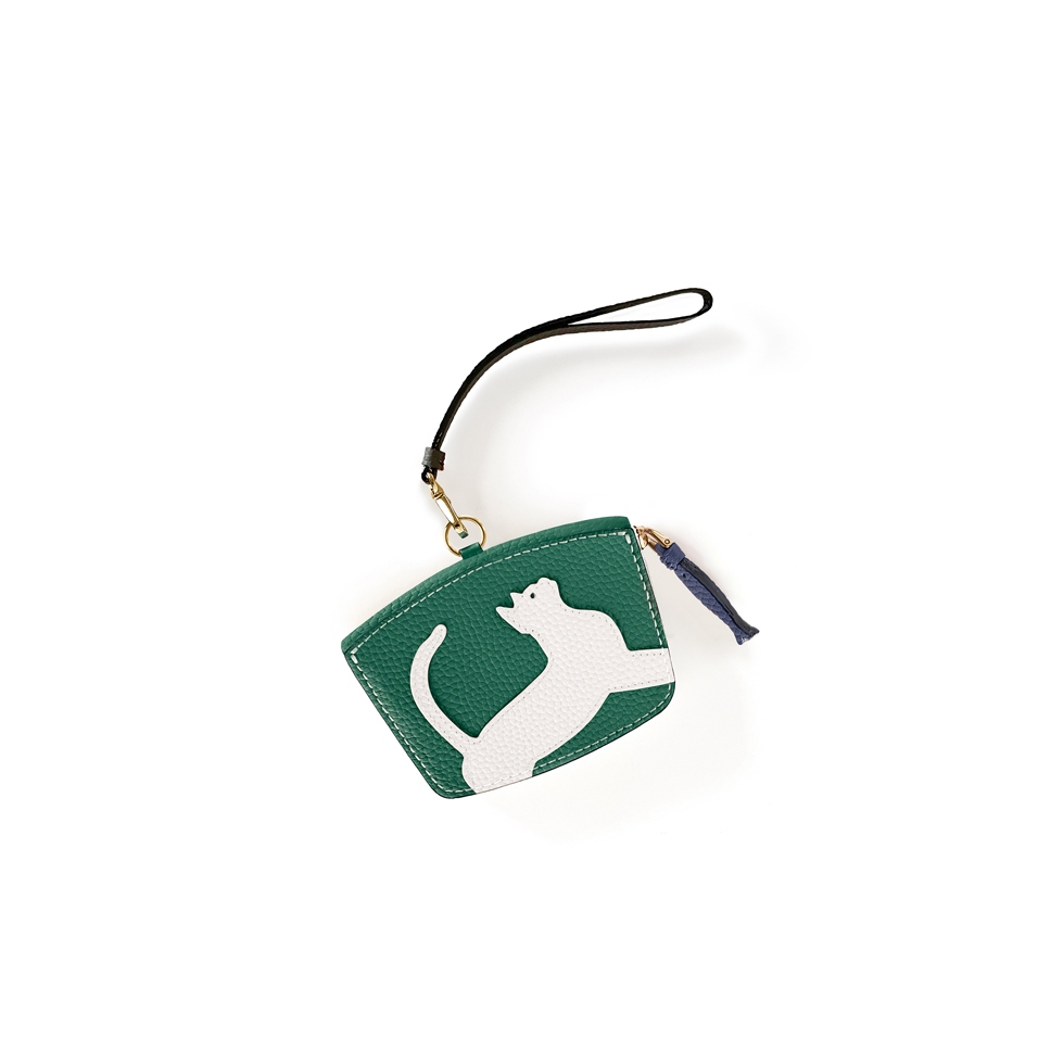 'En L'Air Monnaie Chat' Porte Monnaie Cuir Nappa Vert Pin