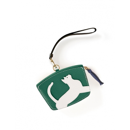 'En L'Air Monnaie Chat'  Nappa Leather Wallet Vert Pin