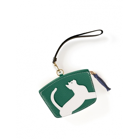 'En L'Air Monnaie Chat' Porte Monnaie Cuir Nappa Vert Pin
