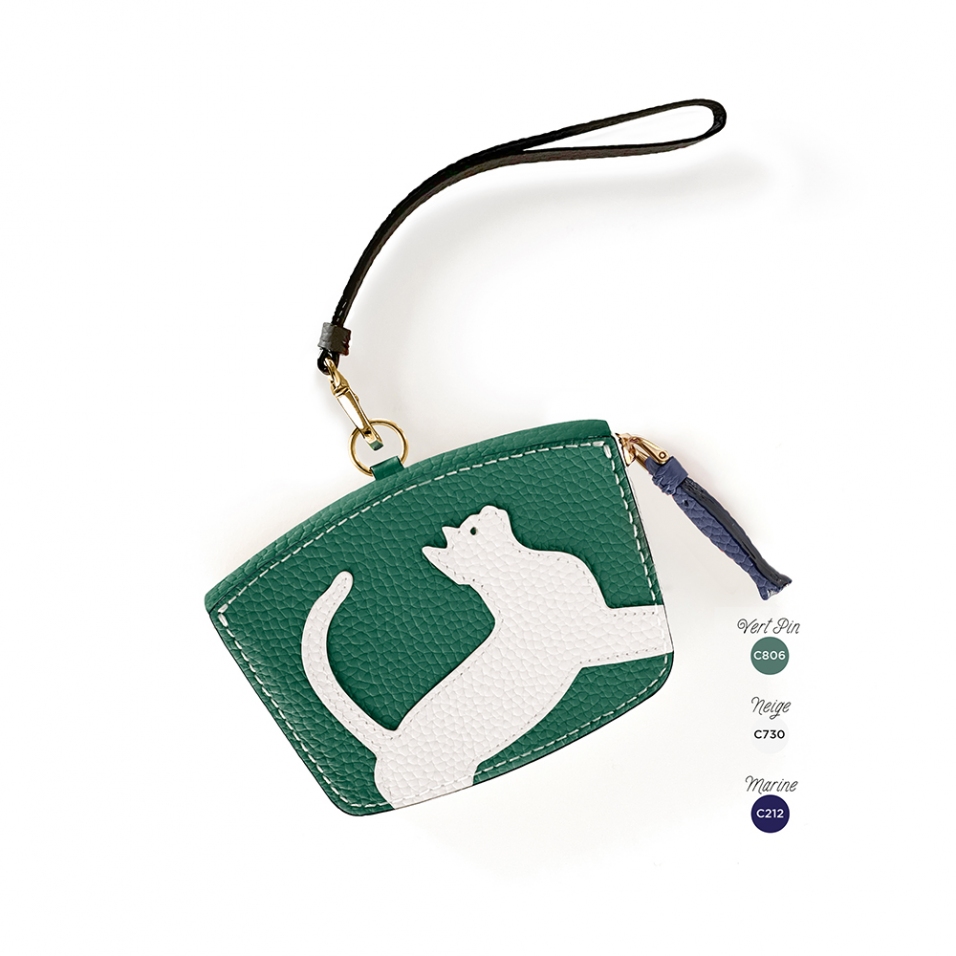 'En L'Air Monnaie Chat' Porte Monnaie Cuir Nappa Vert Pin