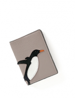 'En L'Air Voyage Pingouin' Étui de Passeport Cuir Nappa Perle