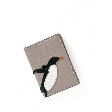 'En L'Air Voyage Pingouin' Étui de Passeport Cuir Nappa Perle