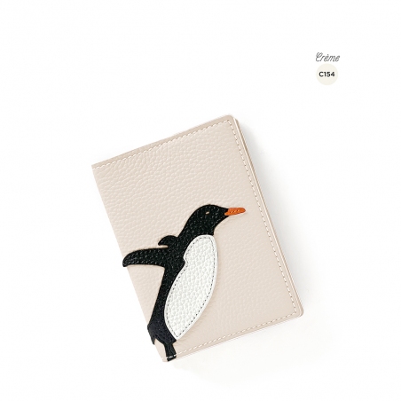 'En L'Air Voyage Pingouin' Étui de Passeport Cuir Nappa Crème