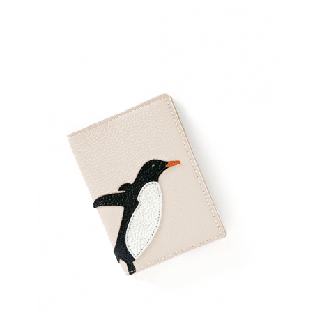'En L'Air Voyage Pingouin' Étui de Passeport Cuir Nappa Crème