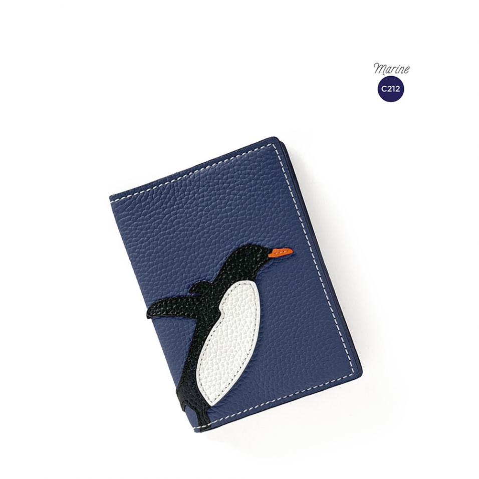 'En L'Air Voyage Pingouin' Étui de Passeport Cuir Nappa Marine