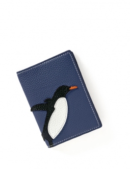 'En L'Air Voyage Pingouin' Étui de Passeport Cuir Nappa Marine