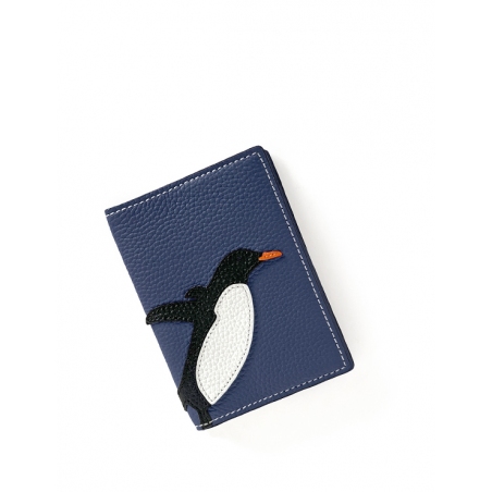 'En L'Air Voyage Pingouin' Étui de Passeport Cuir Nappa Marine