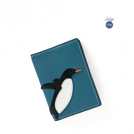 'En L'Air Voyage Pingouin' Étui de Passeport Cuir Nappa Indigo