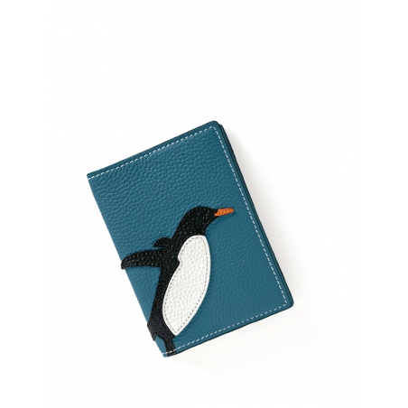 'En L'Air Voyage Pingouin' Étui de Passeport Cuir Nappa Indigo