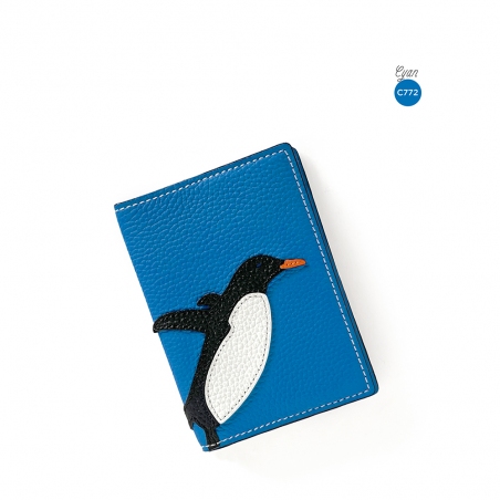 'En L'Air Voyage Pingouin' Étui de Passeport Cuir Nappa Cyan