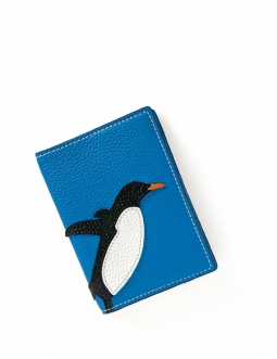 'En L'Air Voyage Pingouin' Étui de Passeport Cuir Nappa Cyan
