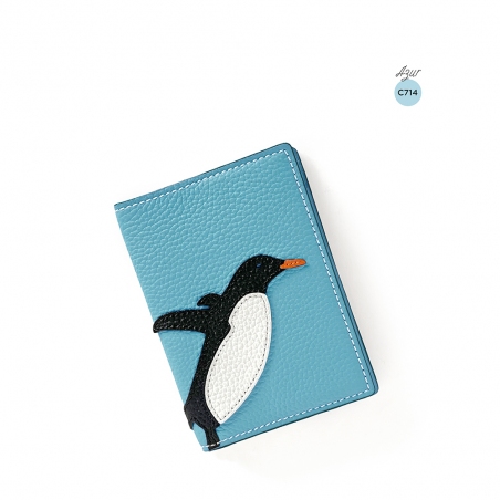 'En L'Air Voyage Pingouin' Étui de Passeport Cuir Nappa Azur