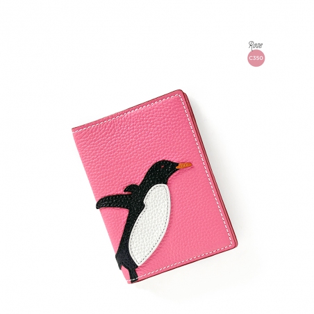 'En L'Air Voyage Pingouin' Étui de Passeport Cuir Nappa Rose