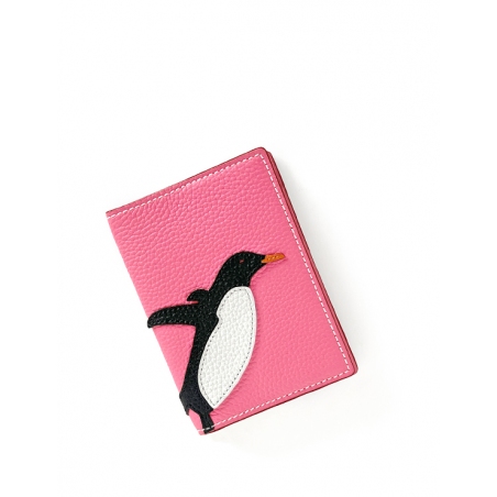 'En L'Air Voyage Pingouin' Étui de Passeport Cuir Nappa Rose