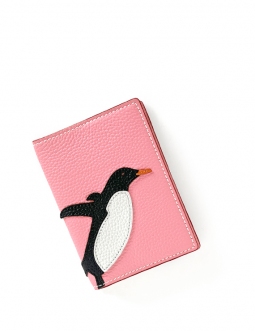 'En L'Air Voyage Pingouin' Étui de Passeport Cuir Nappa Rose Poudré
