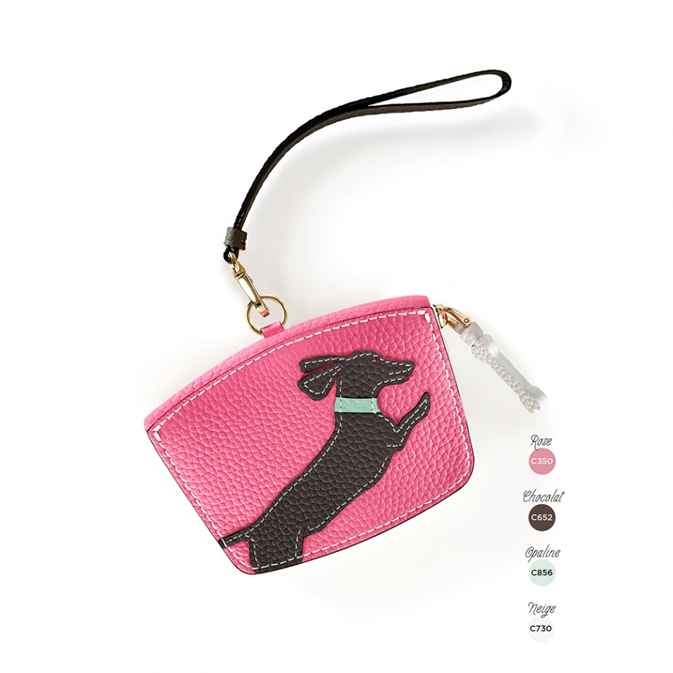 'En L'Air Monnaie Téckel' Porte Monnaie Cuir Nappa Rose
