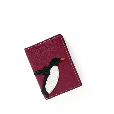 'En L'Air Voyage Pingouin' Étui de Passeport Cuir Nappa Bordeaux