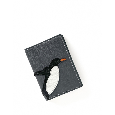 'En L'Air Voyage Pingouin' Étui de Passeport Cuir Nappa Ardoise