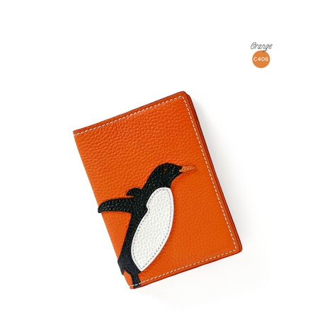 'En L'Air Voyage Pingouin' Étui de Passeport Cuir Nappa Orange