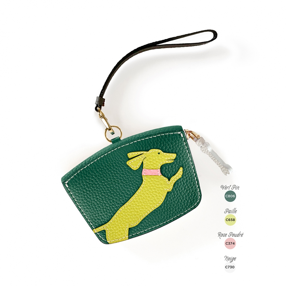 'En L'Air Monnaie Téckel'  Nappa Leather Wallet Vert Pin