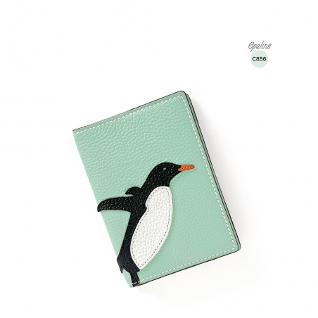 'En L'Air Voyage Pingouin' Étui de Passeport Cuir Nappa Opaline