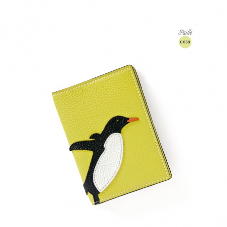 'En L'Air Voyage Pingouin' Étui de Passeport Cuir Nappa Paille