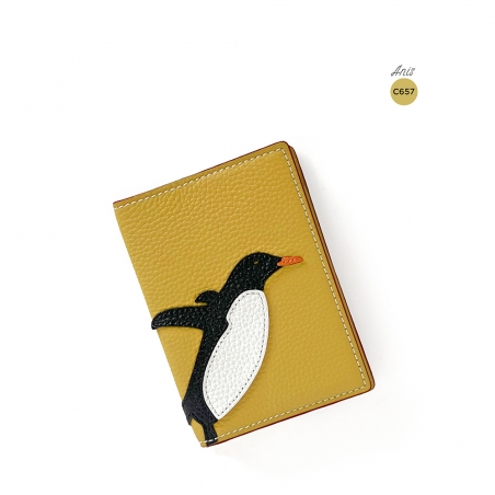 'En L'Air Voyage Pingouin' Étui de Passeport Cuir Nappa Anis