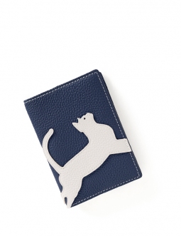 'En L'Air Voyage Chat' Nappa Leather passport Holder Navy Blue