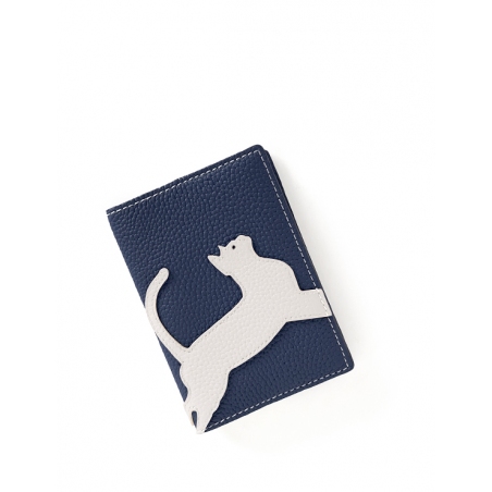 'En L'Air Voyage Chat' Nappa Leather passport Holder Navy Blue
