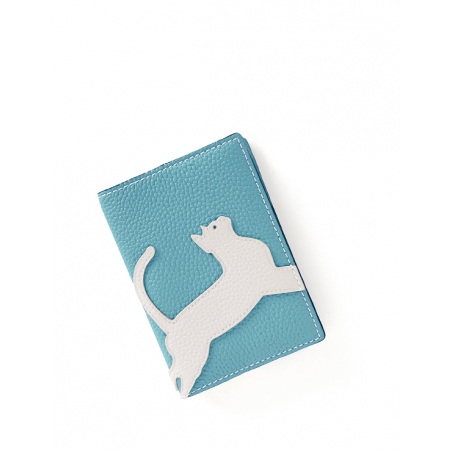 'En L'Air Voyage Chat' Nappa Leather passport Holder Sky Blue