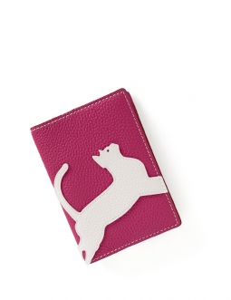 'En L'Air Voyage Chat' Étui de Passeport Cuir Nappa Fuchsia