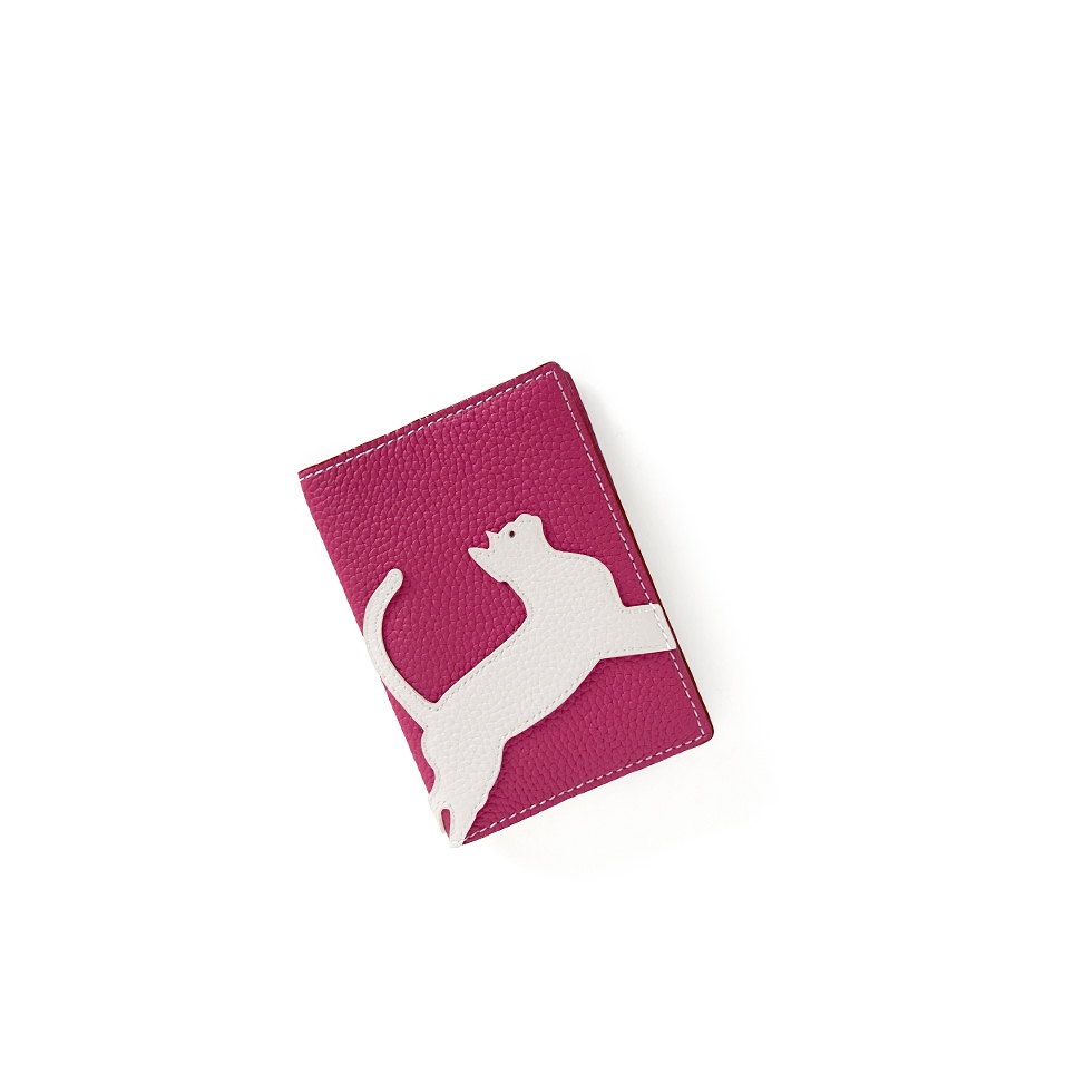 'En L'Air Voyage Chat' Étui de Passeport Cuir Nappa Fuchsia